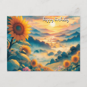 Carte Postale obtenir des tournesols de joyeux anniversaire rétr