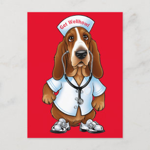 Carte Postale Obtenir le basset Wellhowl en tenue infirmière