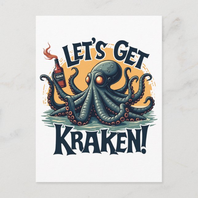 Carte Postale Obtenons Kraken Funny Rum Boire du poulpe (Devant)