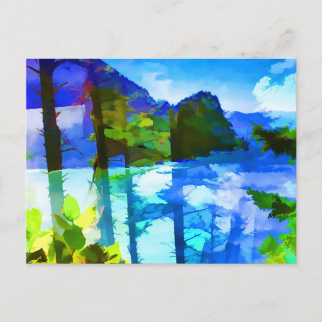 Carte postale Océan Abstrait et Montagnes (Devant)