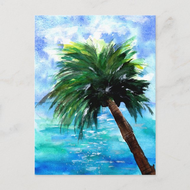 Carte Postale Océan bleu et palmier vert (Devant)
