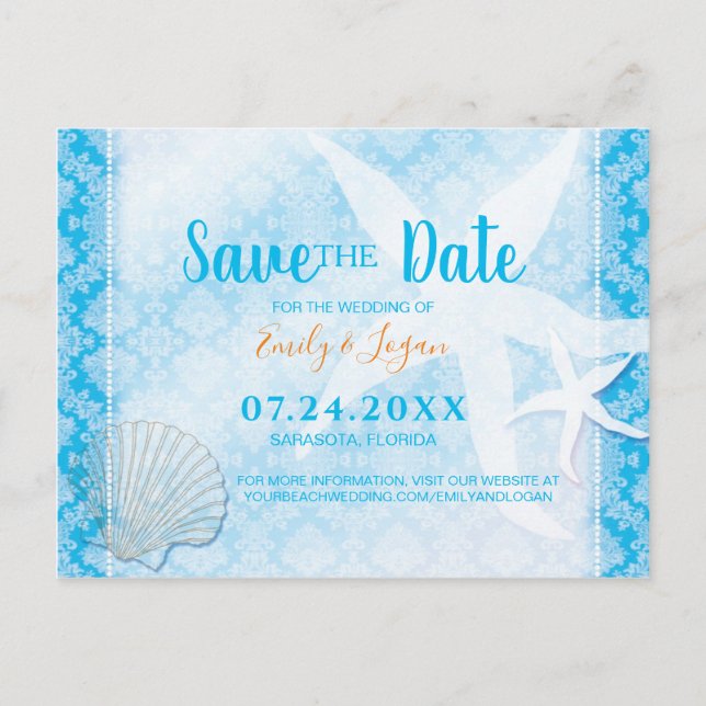 Carte Postale Ocean Blue Beach Wedding Enregistrer la date (Devant)