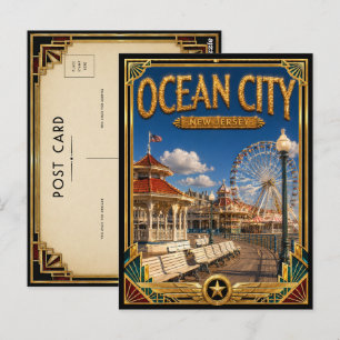 Carte Postale Ocean City New Jersey Art Déco vintage de l'âge d'