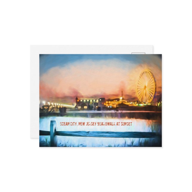 Carte Postale Ocean City, New Jersey Boardwalk à Sunset (Devant/Arrière en situation)