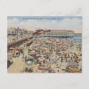 Carte Postale Ocean City NJ Baignade plage et promenade 1939