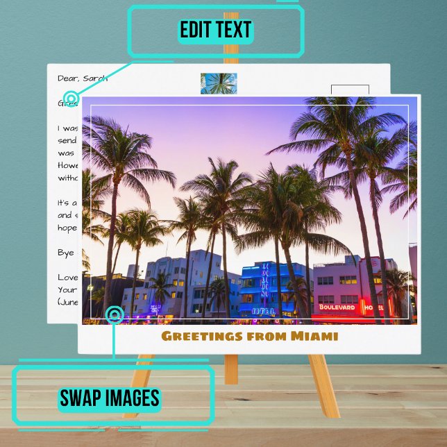 Carte Postale Ocean Drive à Night à Miami Beach (Please enjoy our postcard)