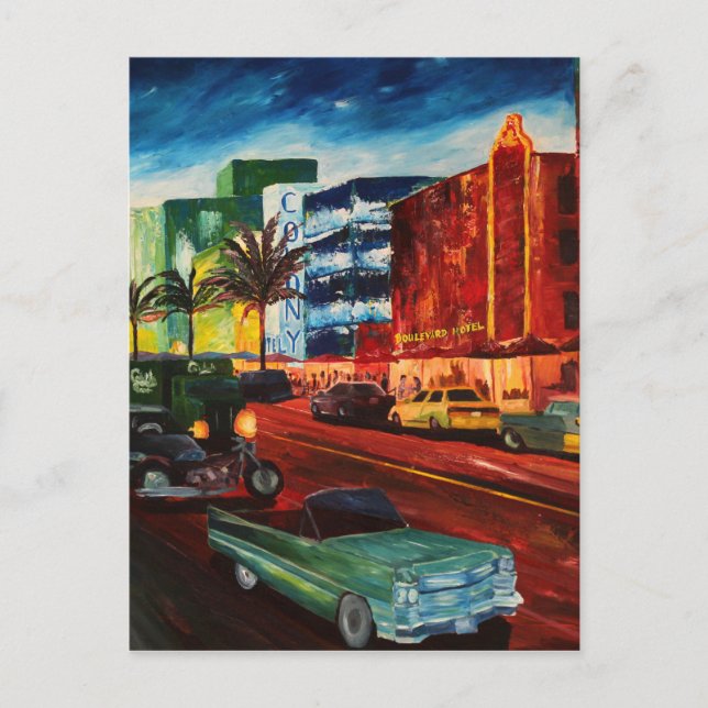 Carte Postale Ocean Drive Miami Avec Mint Cadillac (Devant)