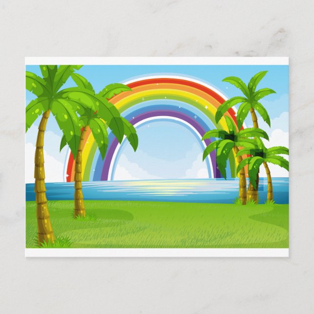 Carte Postale Océan et arc-en-ciel (Devant)