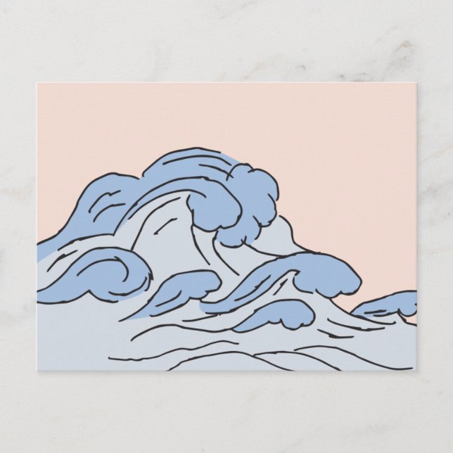 Carte Postale Océan Rose/Bleu Vagues D'Océan Esthétique Avec Pla (Devant)