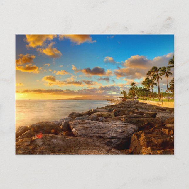 Carte Postale Ocean Sunset Over Rocks And Palm | O'Ahu (Devant)