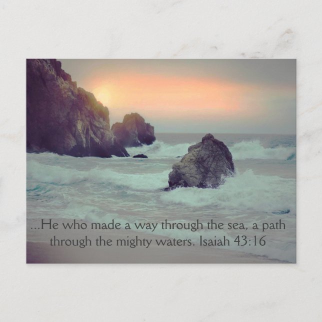Carte Postale Ocean Sunset Rocky Seashore Christian Bible Verse (Devant)