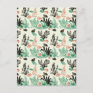 Carte Postale Océan Tropical Profond Corail Coquillage Aquarelle