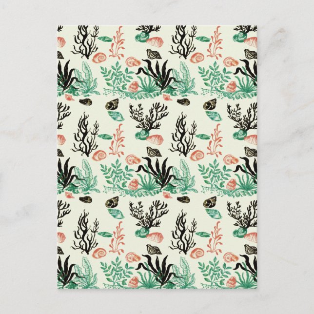 Carte Postale Océan Tropical Profond Corail Coquillage Aquarelle (Devant)