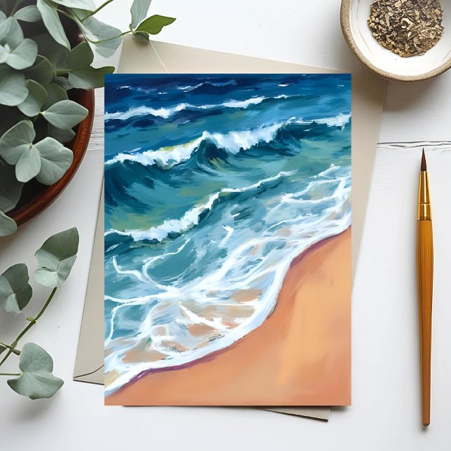 Carte Postale Océan Vagues Bleu Aquarelle Côte (Créateur téléchargé)