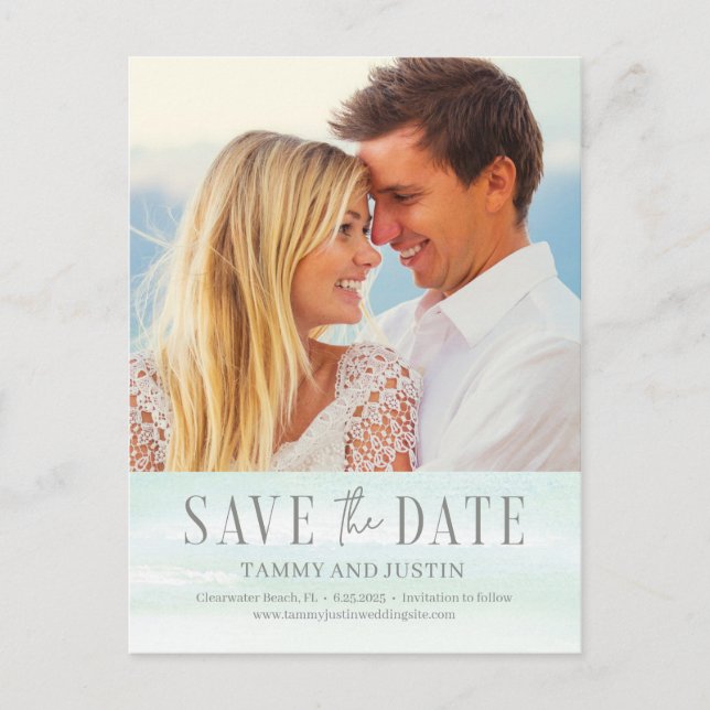 Carte Postale Ocean Vibes Beach Wedding Enregistrer La Date Cart (Devant)