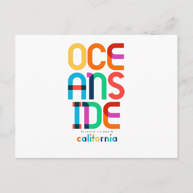 Carte Postale Oceanside California Mid Century, Pop Art, (Devant)