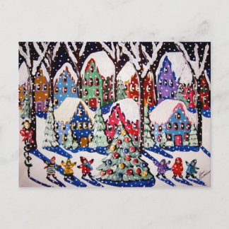 Carte postale O'Christmas Tree Carolers Winter Fol