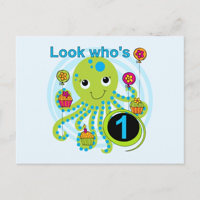Carte Postale Octopus 1er Anniversaire T-shirts et cadeaux (Devant)