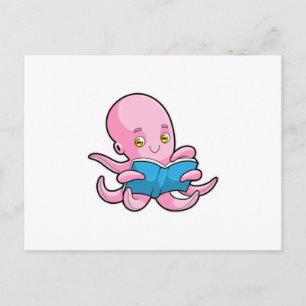 Carte Postale Octopus à la lecture d'un livre