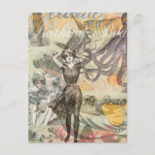 Carte Postale Octopus Beach Antique Côte Steampunk (Devant)