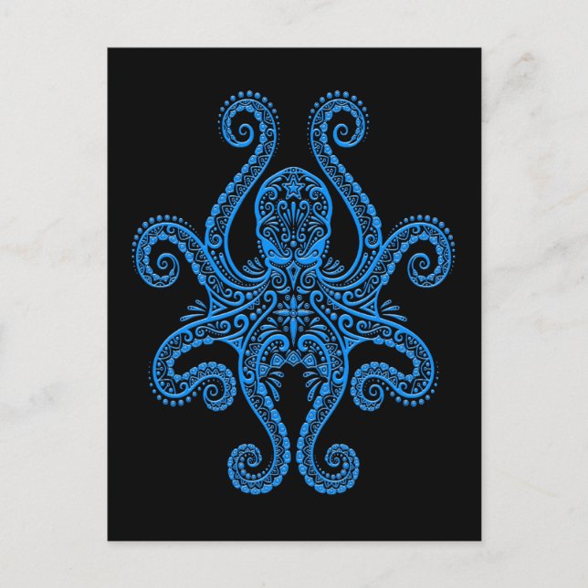 Carte Postale Octopus bleu complexe sur noir (Devant)
