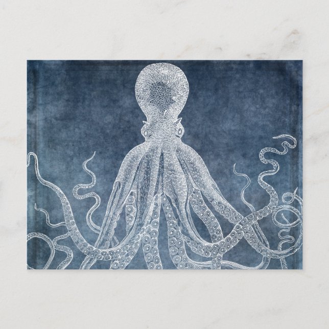 Carte Postale Octopus - Bleu Twilight Aquarelle Denim (Devant)
