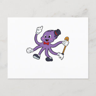 Carte Postale Octopus comme magicien avec Casquette