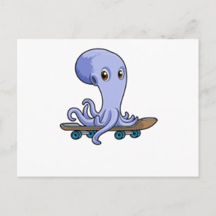 Carte Postale Octopus comme patineur avec skateboard