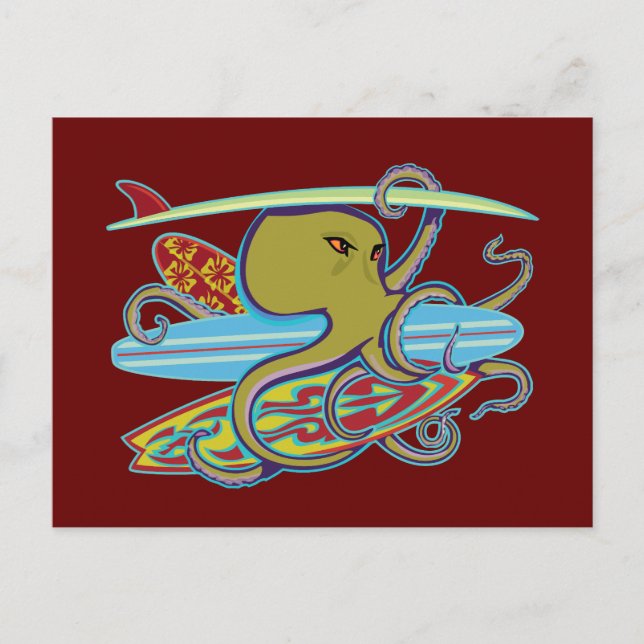 Carte Postale Octopus de surf Halloween (Devant)