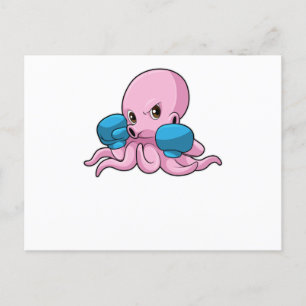 Carte Postale Octopus en boîte avec gants de boxe