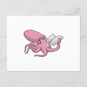 Carte Postale Octopus Nerd avec le livre