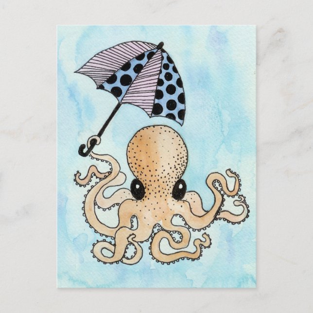 Carte Postale Octopus & Parapluie (Devant)