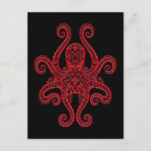 Carte Postale Octopus rouge complexe sur noir