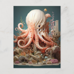 Carte Postale Octopus World Imaginaire sous-marin Océan Abstrait