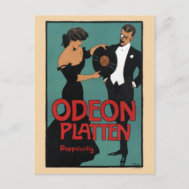 Carte Postale Odeon Platten Allemagne Poster vintage 1900 (Devant)