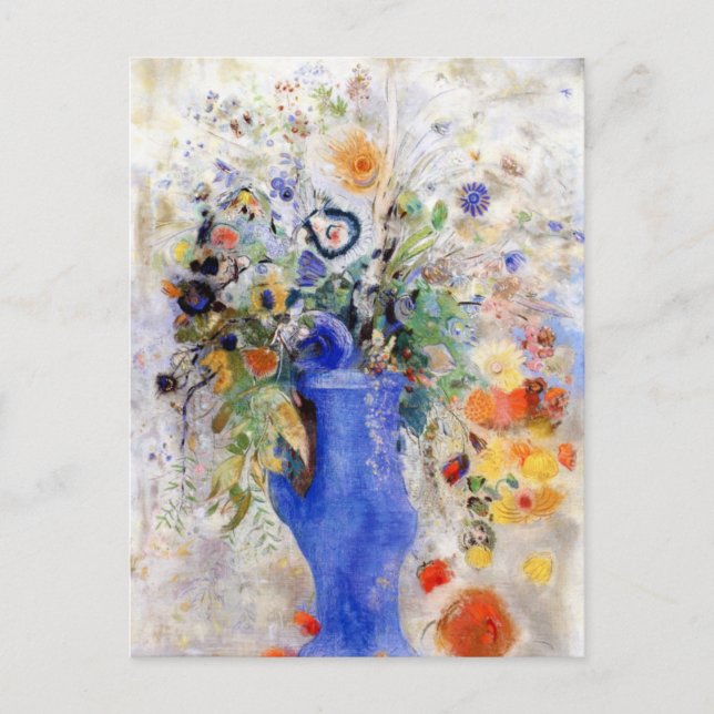 Carte Postale Odilon Redon - Grand Bouquet dans Pastel Blue Vase (Devant)