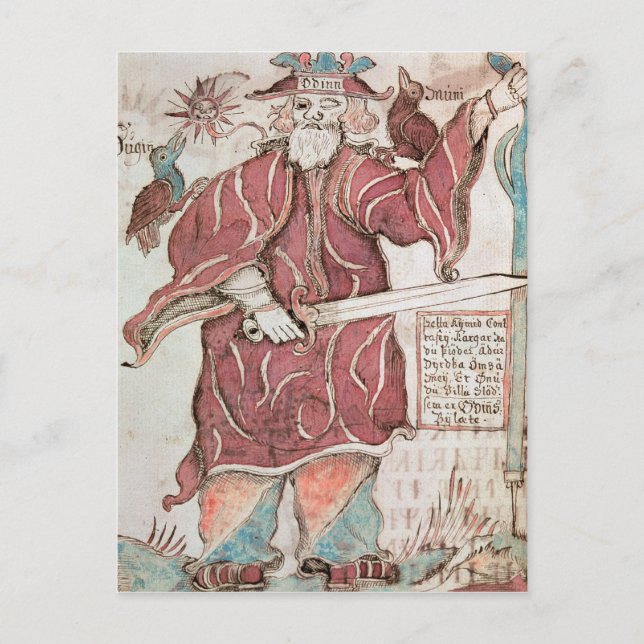 Carte Postale Odin, avec ses deux corbeaux, Hugin et Munin (Devant)