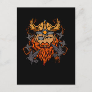 Carte Postale Odin Norse Mythologie Viking God & Ravens
