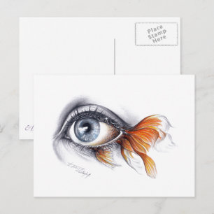 Carte Postale Oeil avec queue de poisson Art du dessin surréalis
