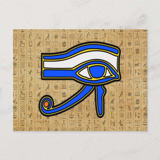 Carte Postale Oeil de Horus Bleu Sur Hiéroglyphes (Devant)