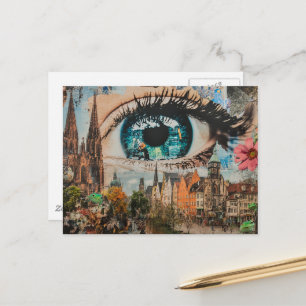 Carte Postale Œil surréaliste regardant la ville
