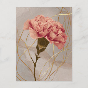 Carte Postale Œillet Rose Blush Floral Or
