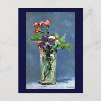Carte Postale oeillets et clématites dans un vase de cristal, Ma