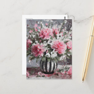 Carte Postale Oeillets roses Arrangement de fleurs Peinture