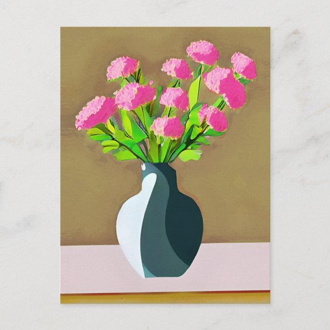 Carte Postale Œillets roses dans un vase d'art moderne (Devant)