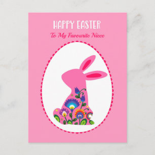 Carte Postale Œuf de Pâques avec lapin pastel rose personnalisé
