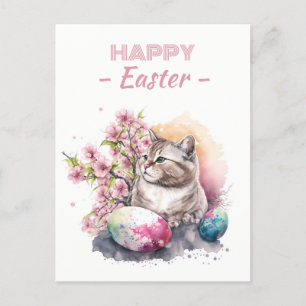 Carte Postale Oeufs de chat en aquarelle de Pâques et fleurs de