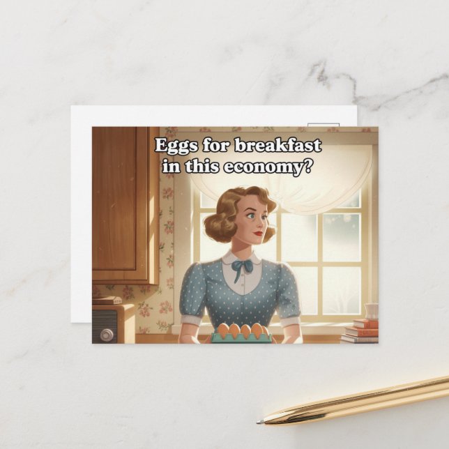 Carte Postale Oeufs de cuisine rétro pour le petit déjeuner dans (Devant/Arrière en situation)