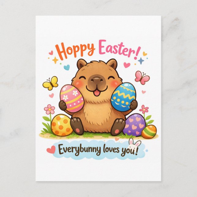 Carte Postale Œufs de Pâques de capybara mignons  (Devant)