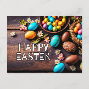 Carte Postale Œufs Décoratifs Colorés Joyeuses Pâques